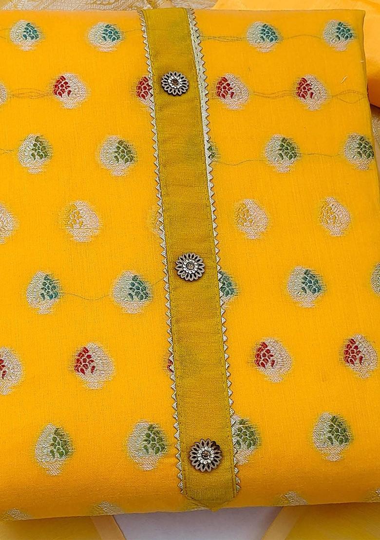 Yellow Ethnic Motifs Woven Poly Blend Kurta Set