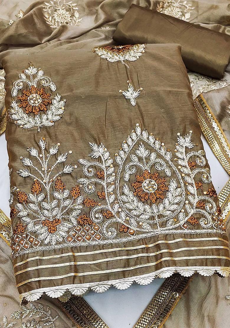 Brown Ethnic Motifs Embroidered Poly Blend Kurta Set