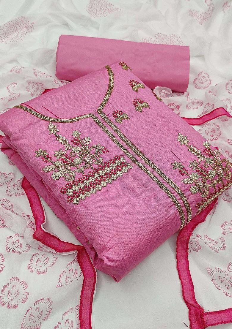 Pink Embellished Poly Blend Kurta Set