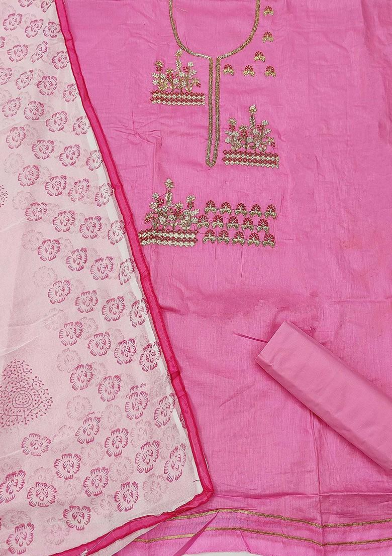 Pink Embellished Poly Blend Kurta Set