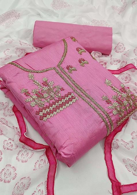 Pink Embellished Poly Blend Kurta Set