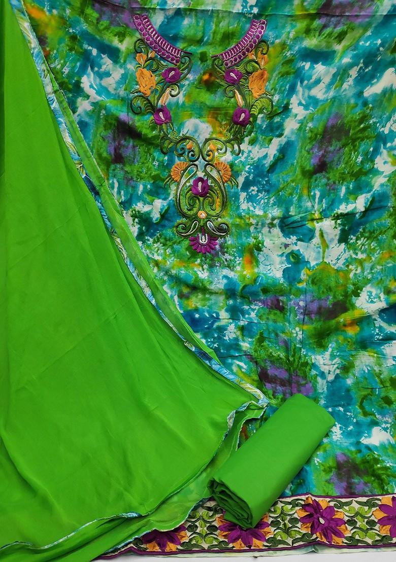 Green Abstract Print Poly Blend Kurta Set