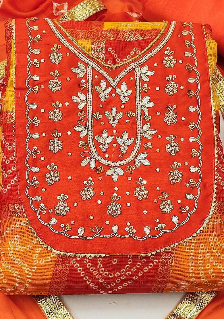 Orange Printed Pure Cotton Kurta Set