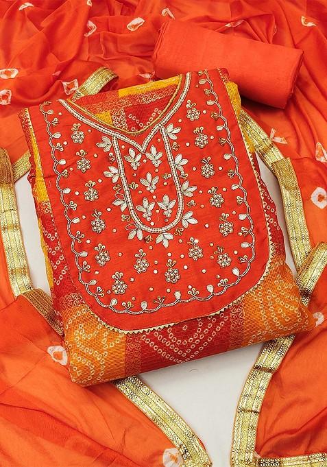 Orange Printed Pure Cotton Kurta Set