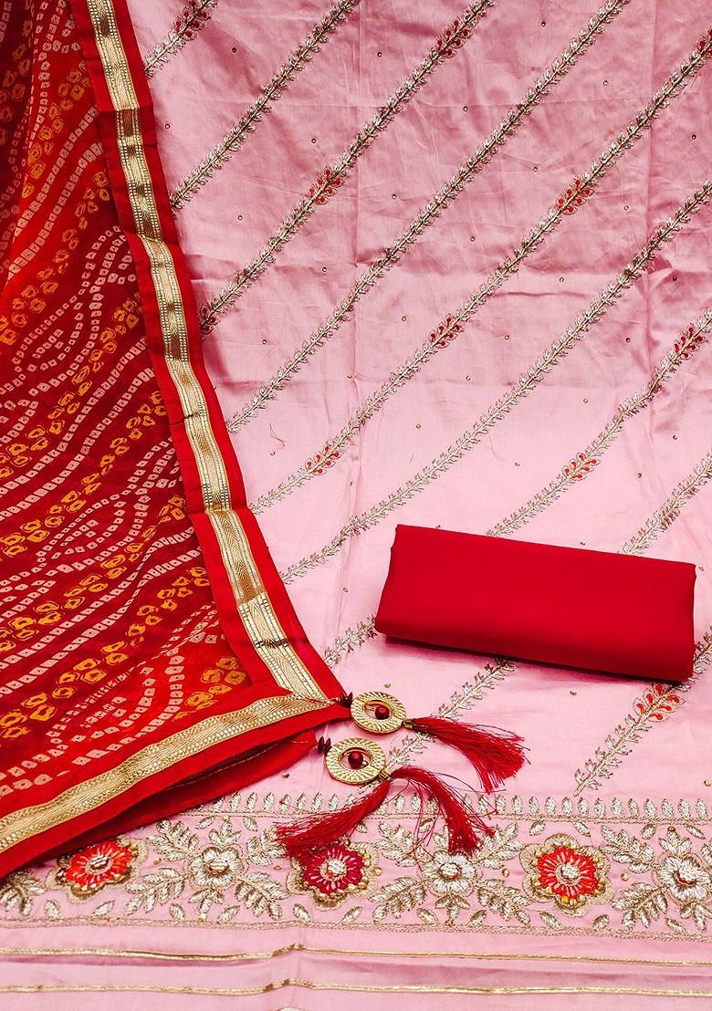 Pink Embroidered Poly Blend Kurta Set