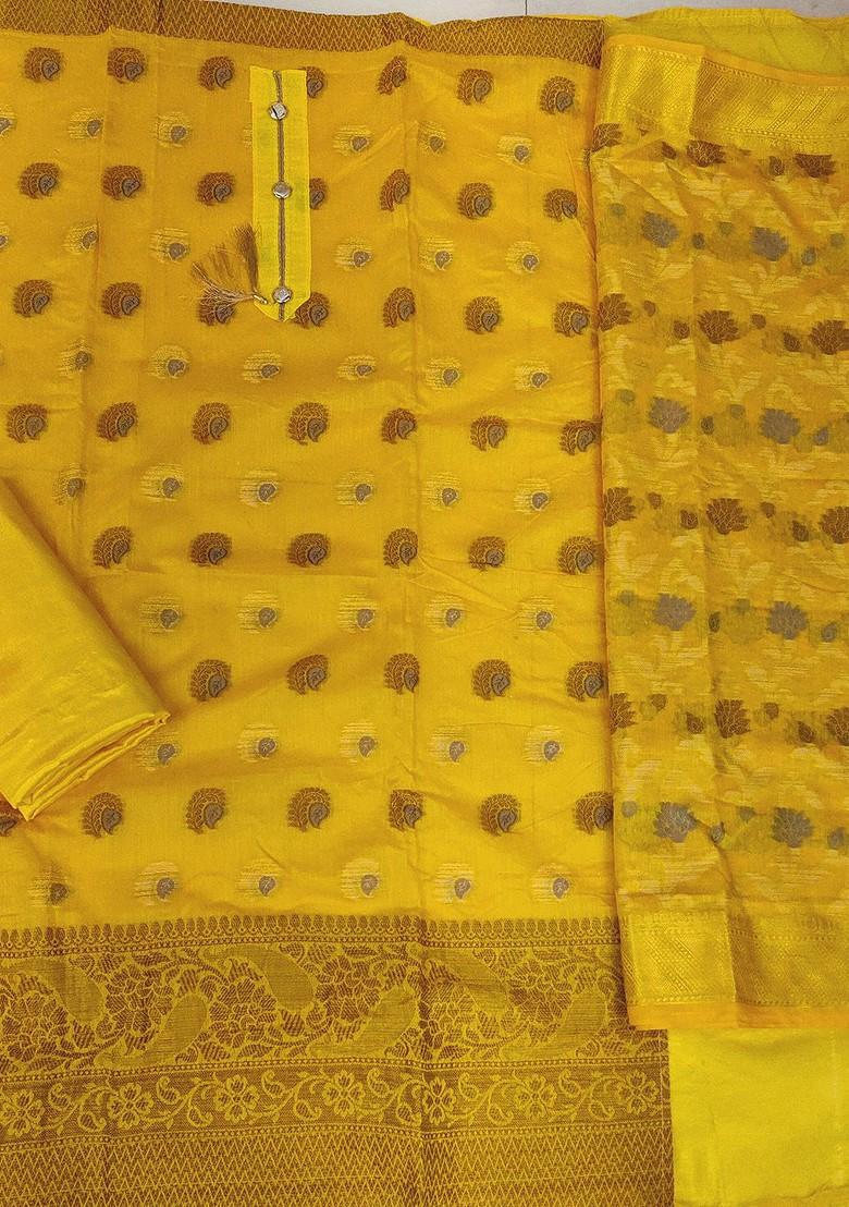 Yellow Woven Poly Blend Kurta Set