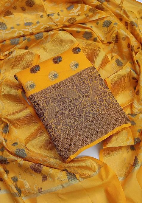 Yellow Woven Poly Blend Kurta Set