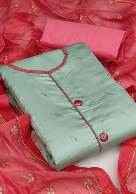 Olive Green Embroidered Poly Blend Kurta Set