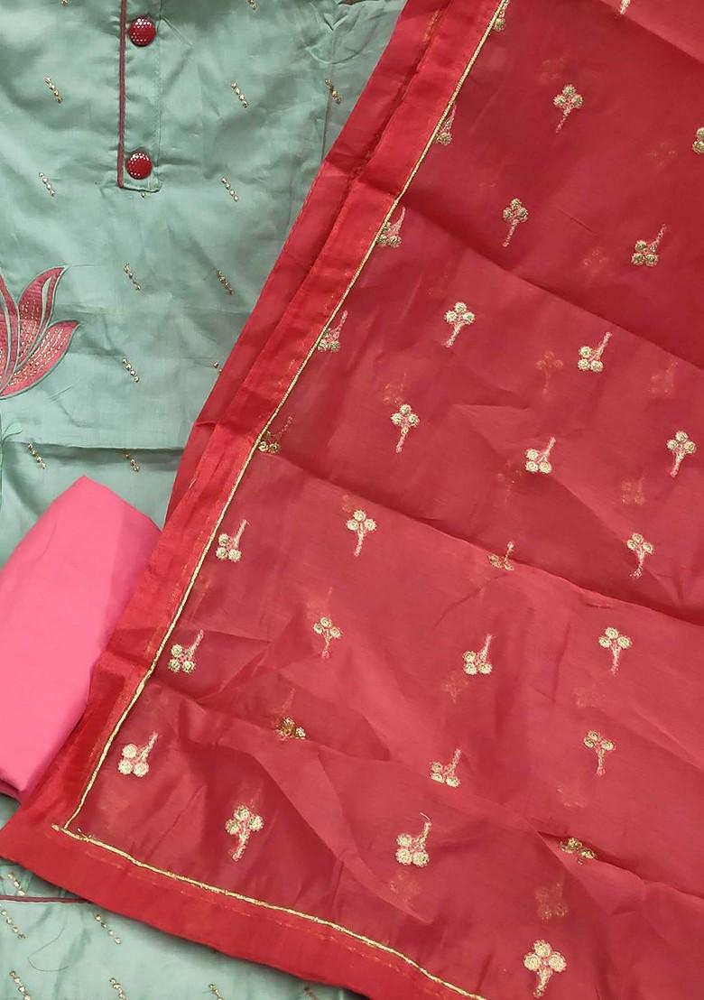 Olive Green Embroidered Poly Blend Kurta Set