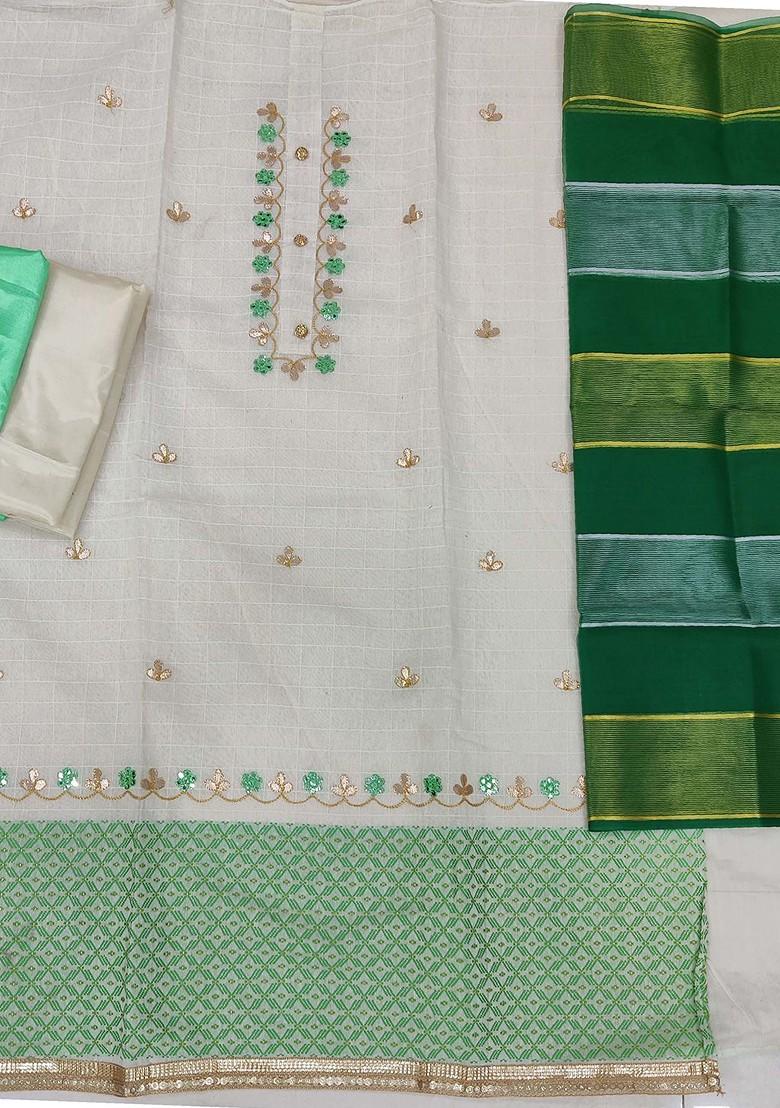 White Floral Embroidered Poly Blend Kurta Set