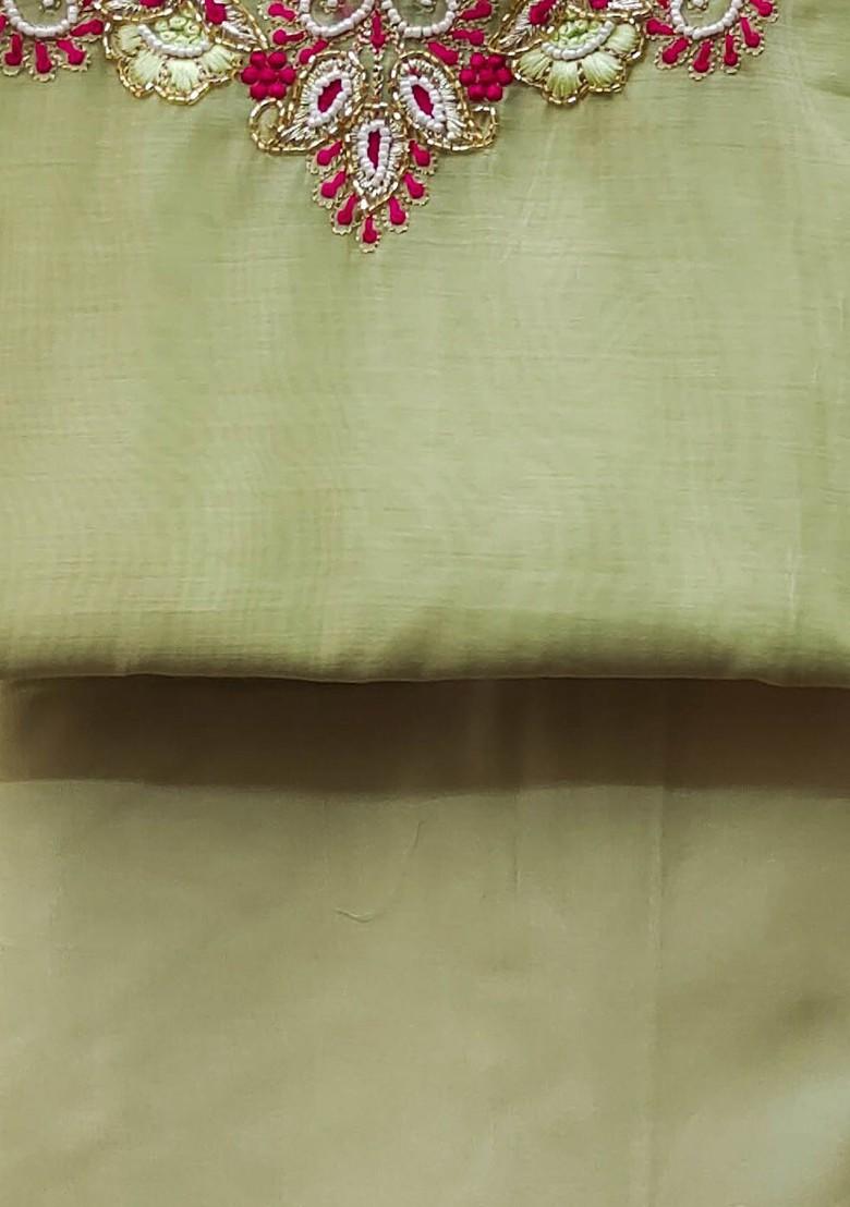 Green Floral Embroidered Poly Blend Kurta Set