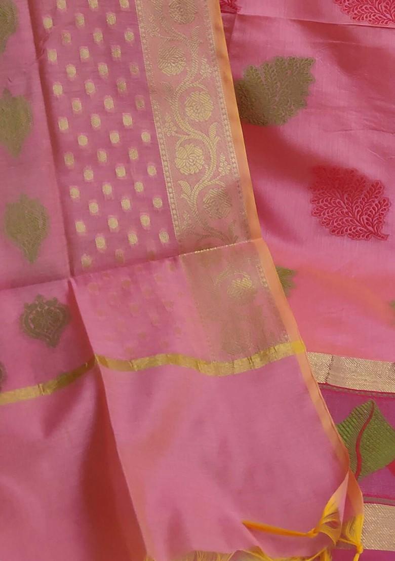 Pink Ethnic Motifs Poly Blend Kurta Set