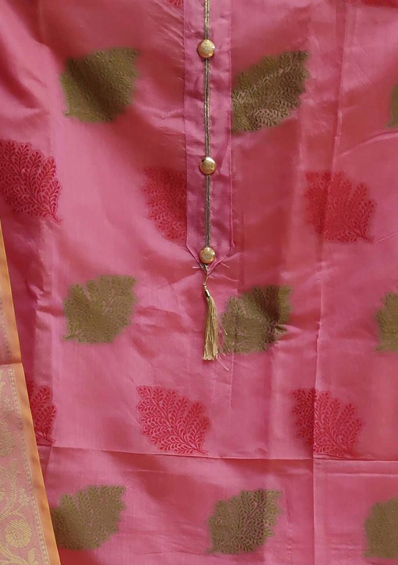 Pink Ethnic Motifs Poly Blend Kurta Set