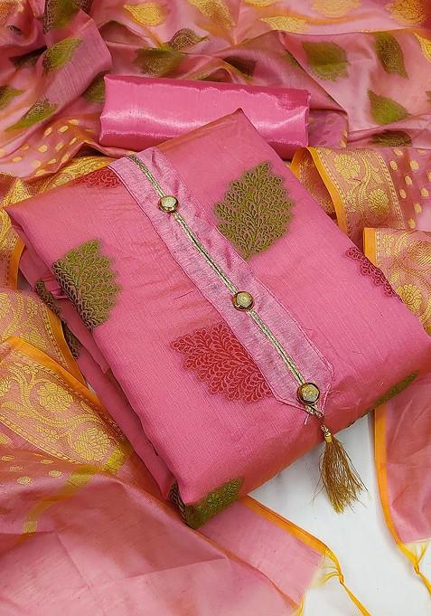 Pink Ethnic Motifs Poly Blend Kurta Set