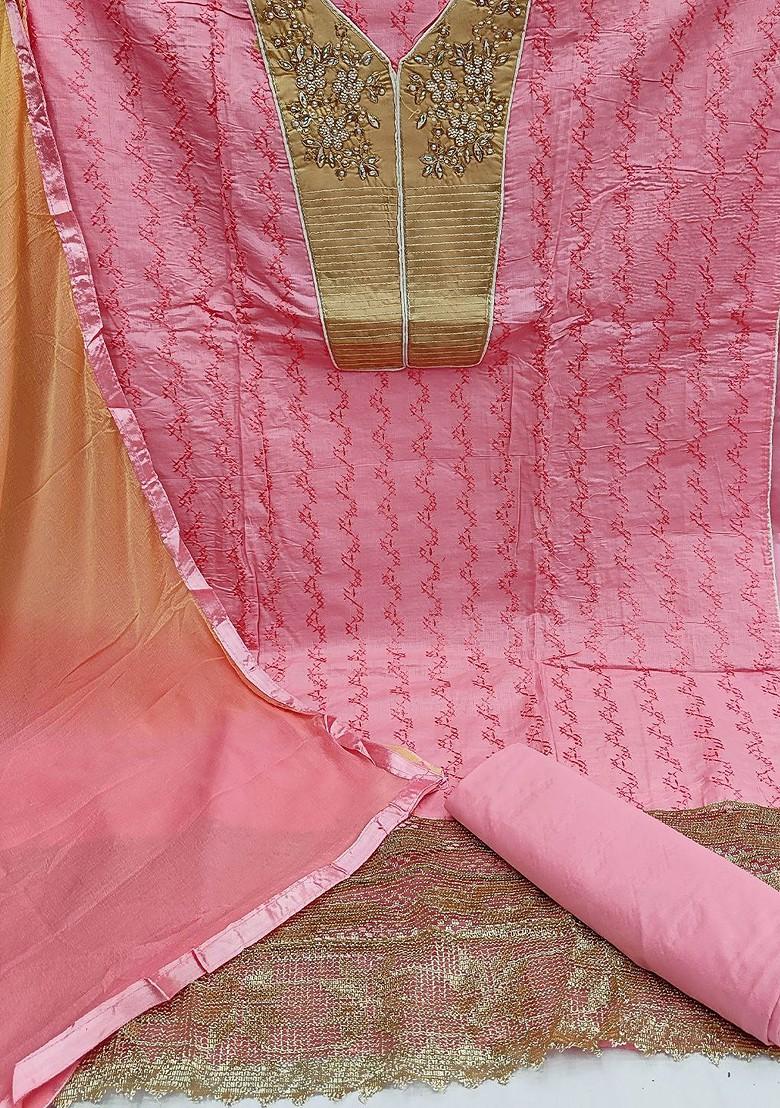 Pink Floral Embroidered Poly Blend Kurta Set