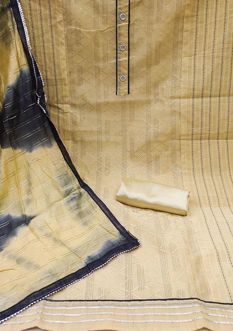 Yellow Embroidered Poly Blend Kurta Set