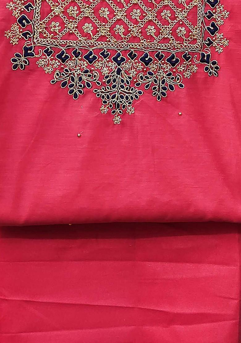 Pink Ethnic Motifs Embroidered Poly Blend Kurta Set