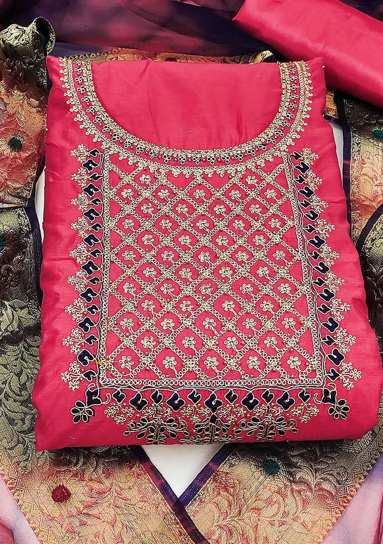 Pink Ethnic Motifs Embroidered Poly Blend Kurta Set