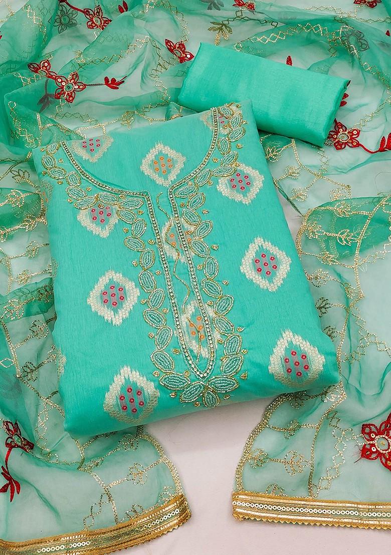 Sea Green Geometric Print Poly Blend Kurta Set