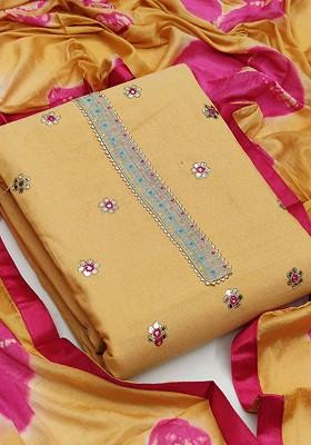 Yellow Embroidered Poly Blend Kurta Set