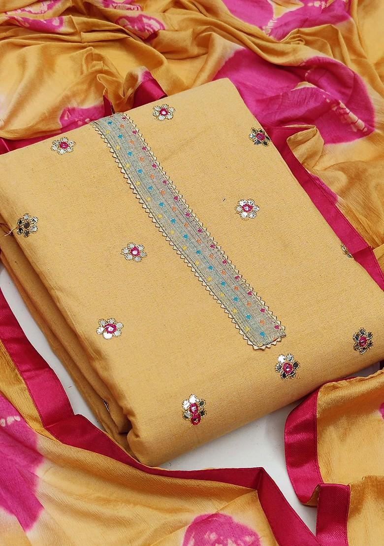 Yellow Embroidered Poly Blend Kurta Set