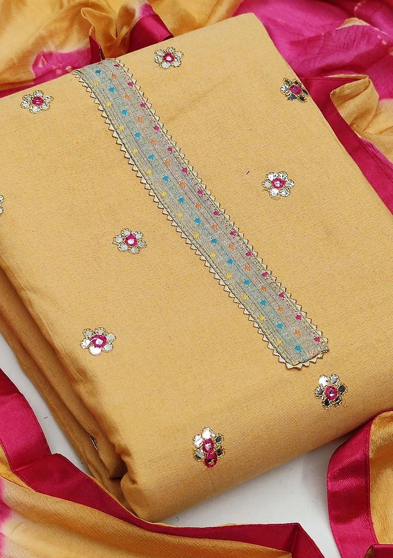 Yellow Embroidered Poly Blend Kurta Set