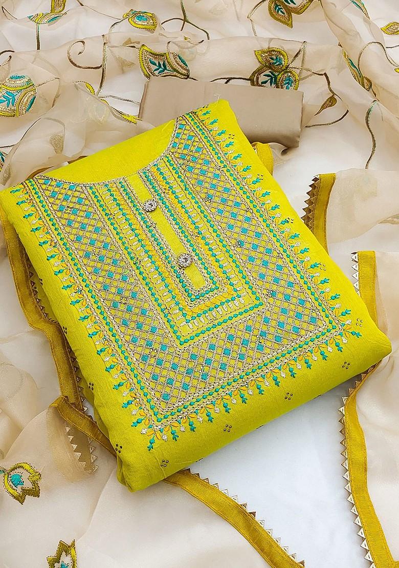 Lime Green Ethnic Motifs Embroidered Poly Blend Kurta Set