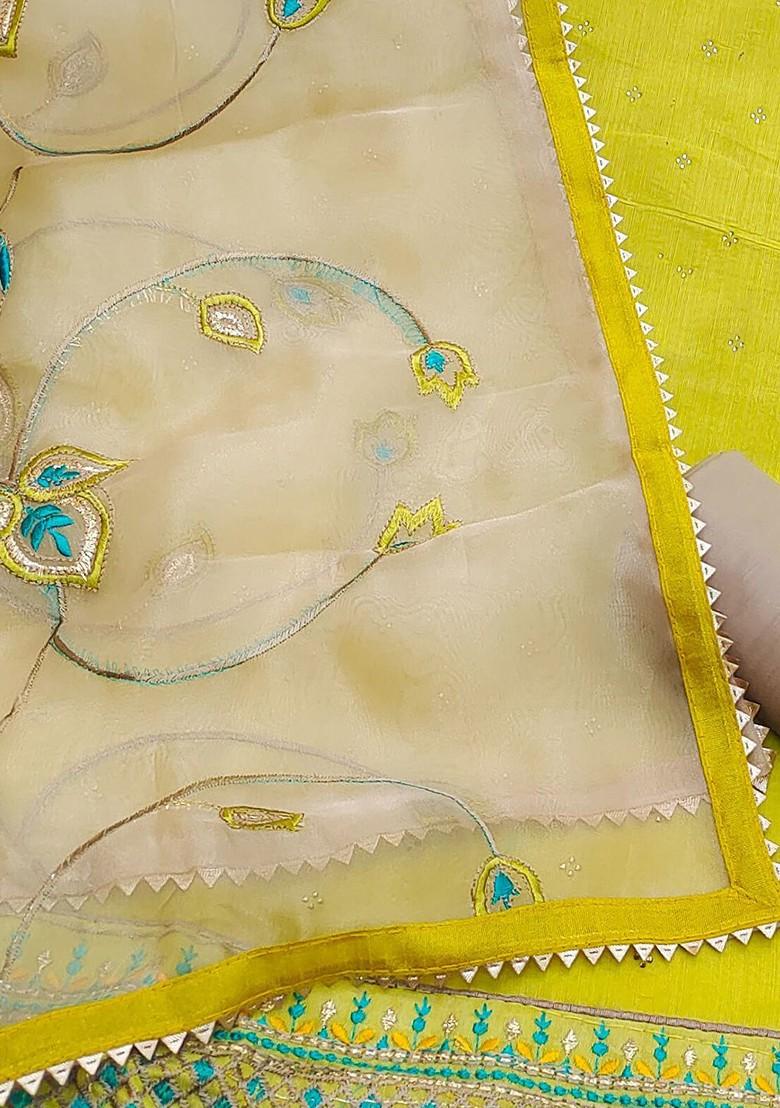 Lime Green Ethnic Motifs Embroidered Poly Blend Kurta Set