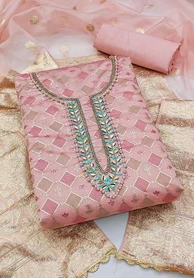 Peach Geometric Print Poly Blend Kurta Set