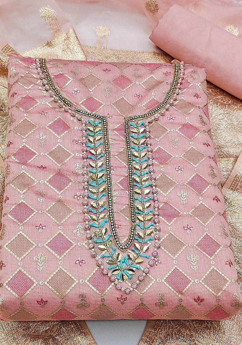 Peach Geometric Print Poly Blend Kurta Set