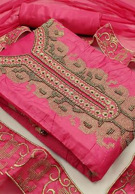 Pink Floral Embellished Poly Blend Kurta Set