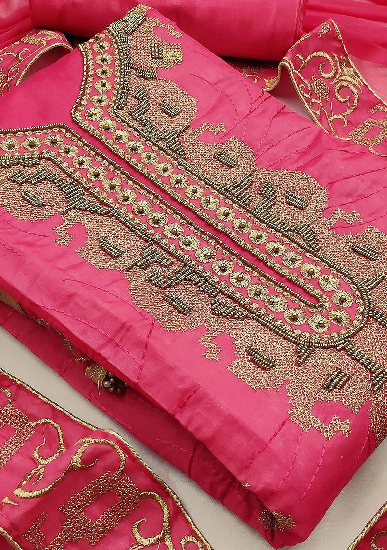 Pink Floral Embellished Poly Blend Kurta Set
