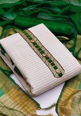 White Woven Poly Blend Kurta Set