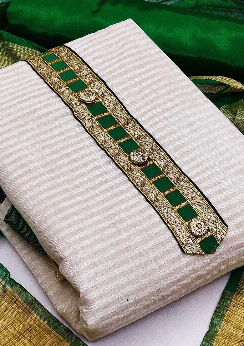 White Woven Poly Blend Kurta Set