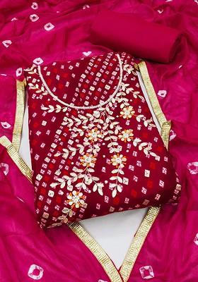 Pink Bandhani Print Poly Blend Kurta Set