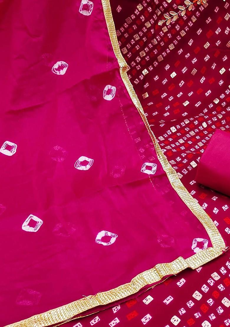 Pink Bandhani Print Poly Blend Kurta Set