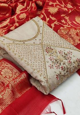 Grey Embroidered Poly Blend Kurta Set