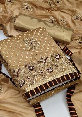 Beige Embroidered Pure Cotton Kurta Set