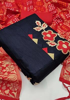 Black Floral Embellished Poly Blend Kurta Set