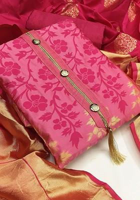 Pink Floral Print Poly Blend Kurta Set