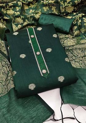 Green Ethnic Motifs Woven Poly Blend Kurta Set