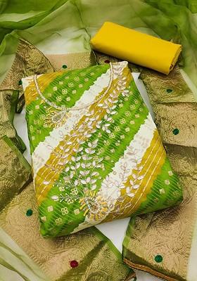 Green Printed Poly Blend Kurta Set