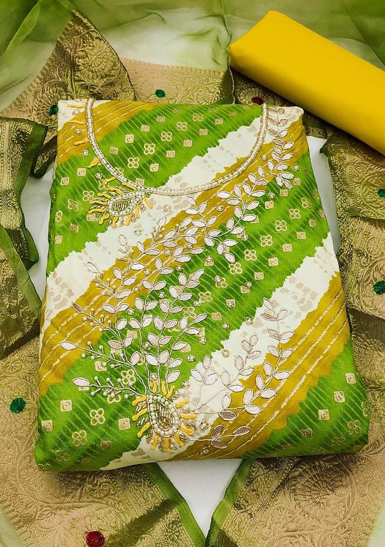 Green Printed Poly Blend Kurta Set