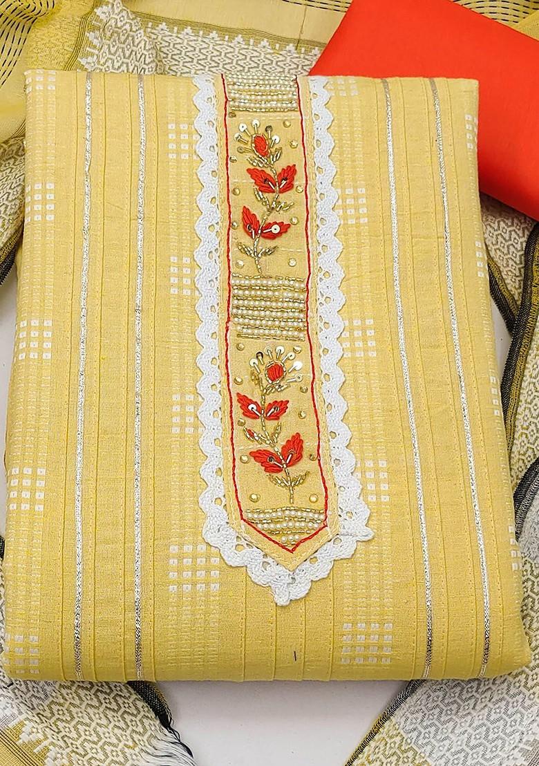 Yellow Woven Poly Blend Kurta Set