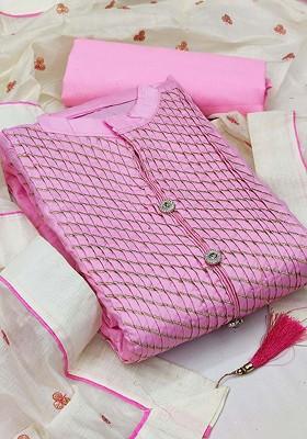 Pink Geometric Print Poly Blend Kurta Set