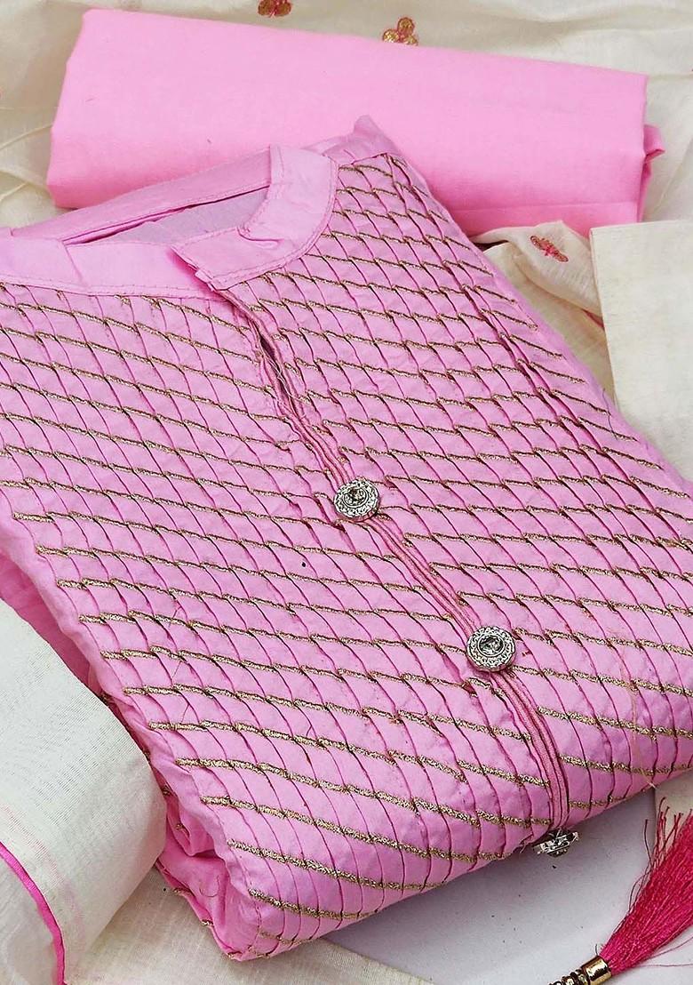 Pink Geometric Print Poly Blend Kurta Set