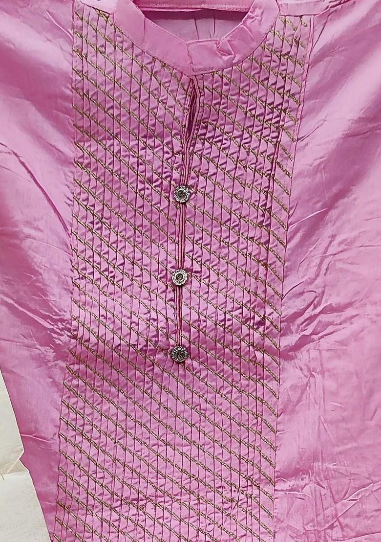 Pink Geometric Print Poly Blend Kurta Set