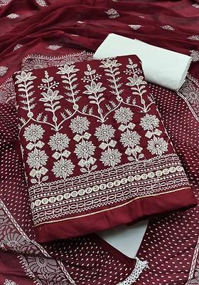 Maroon Floral Embroidered Pure Cotton Kurta Set