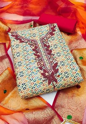 Red Embroidered Pure Cotton Kurta Set