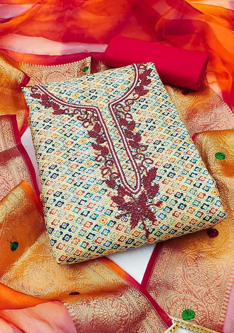 Red Embroidered Pure Cotton Kurta Set